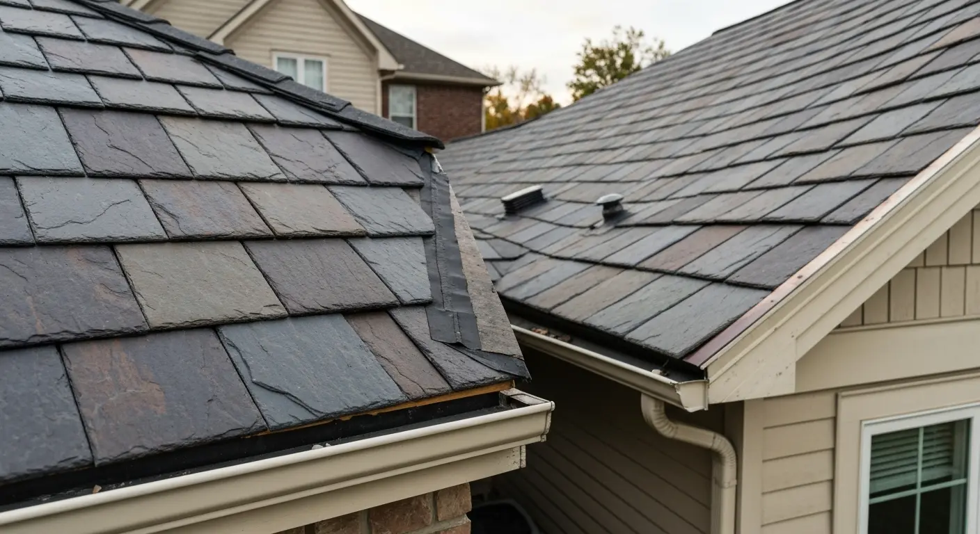 Synthetic slate roof detail