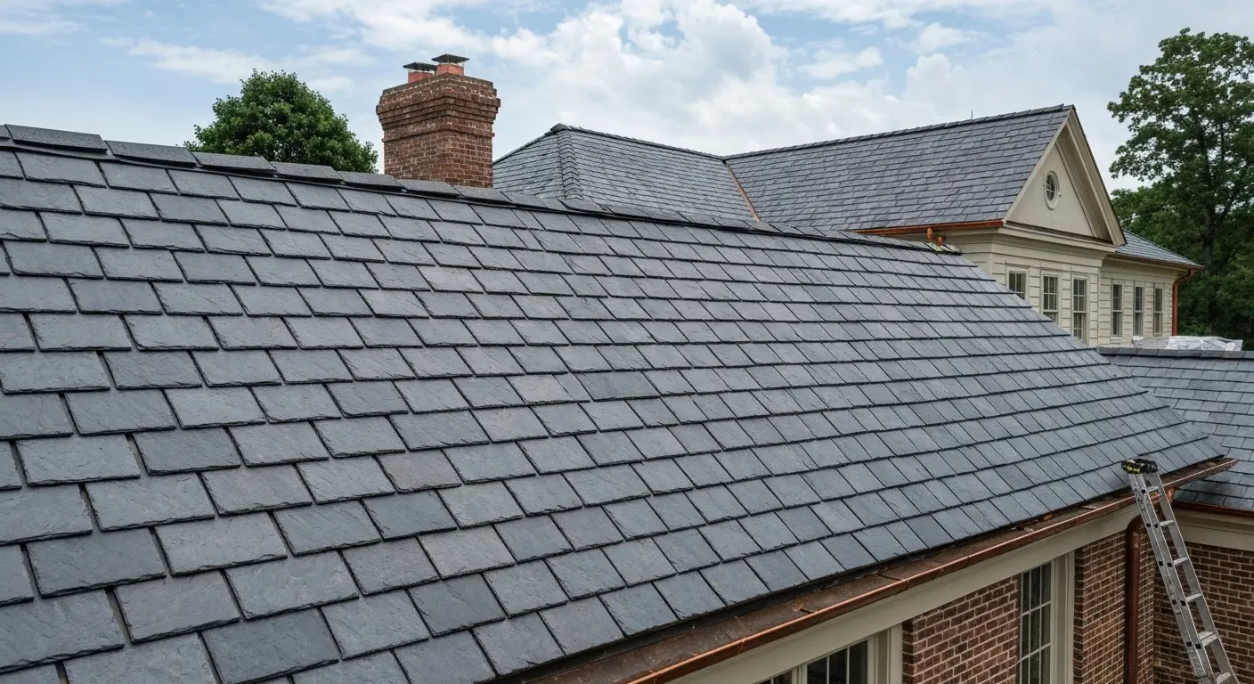 Synthetic slate roof on colonial-style home