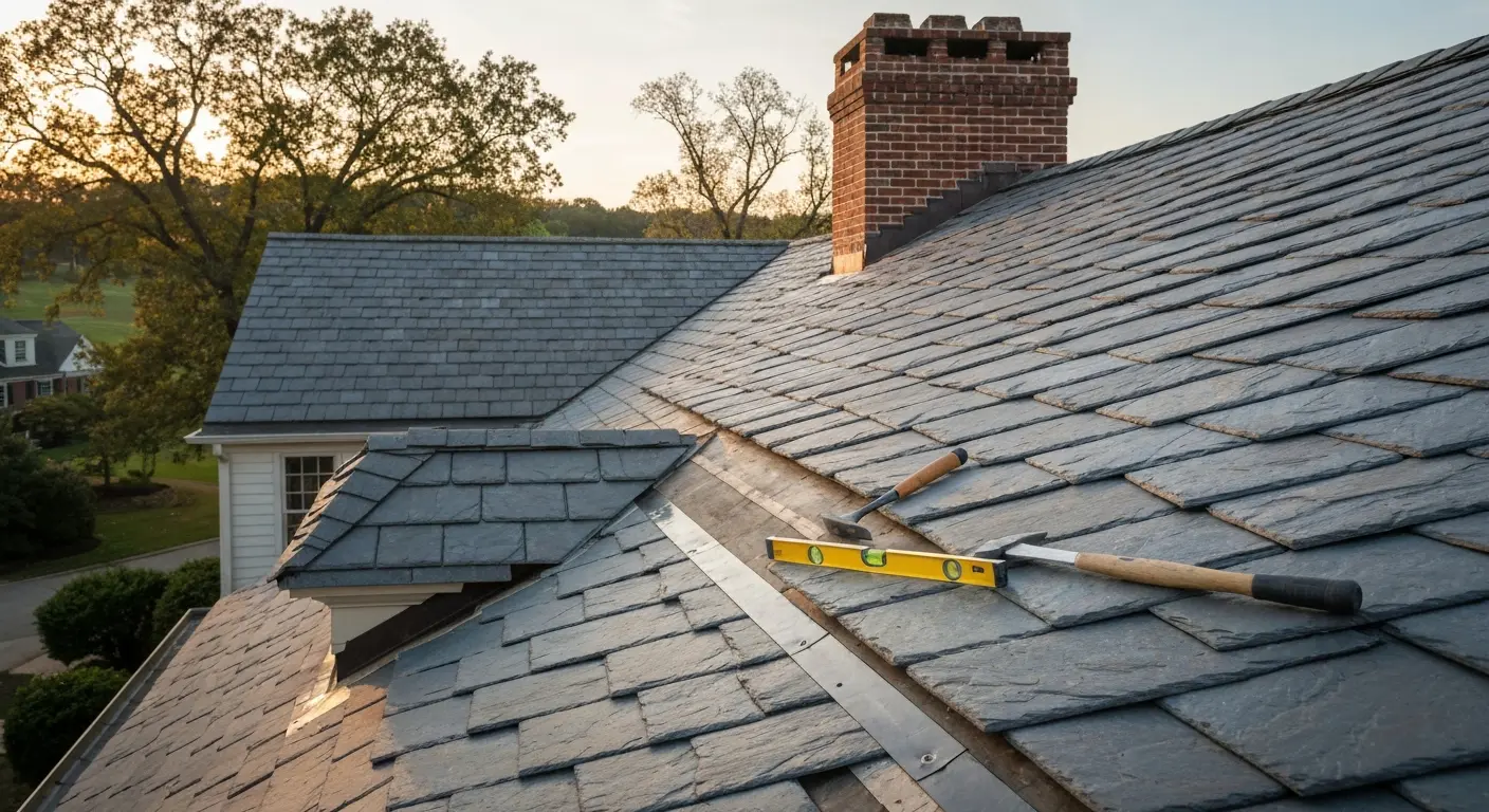 Synthetic slate installation