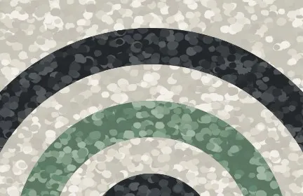Concentric arcs of charcoal, light and sage stone