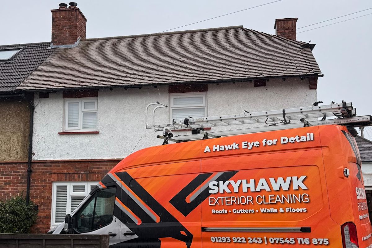 Clean window frames and sills after a Skyhawk PureView clean, with organic build-up removed