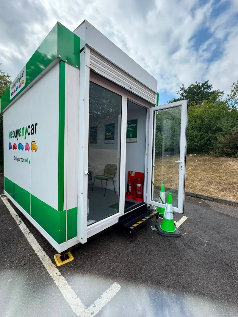 Portable office exterior before commercial cleaning in Leatherhead