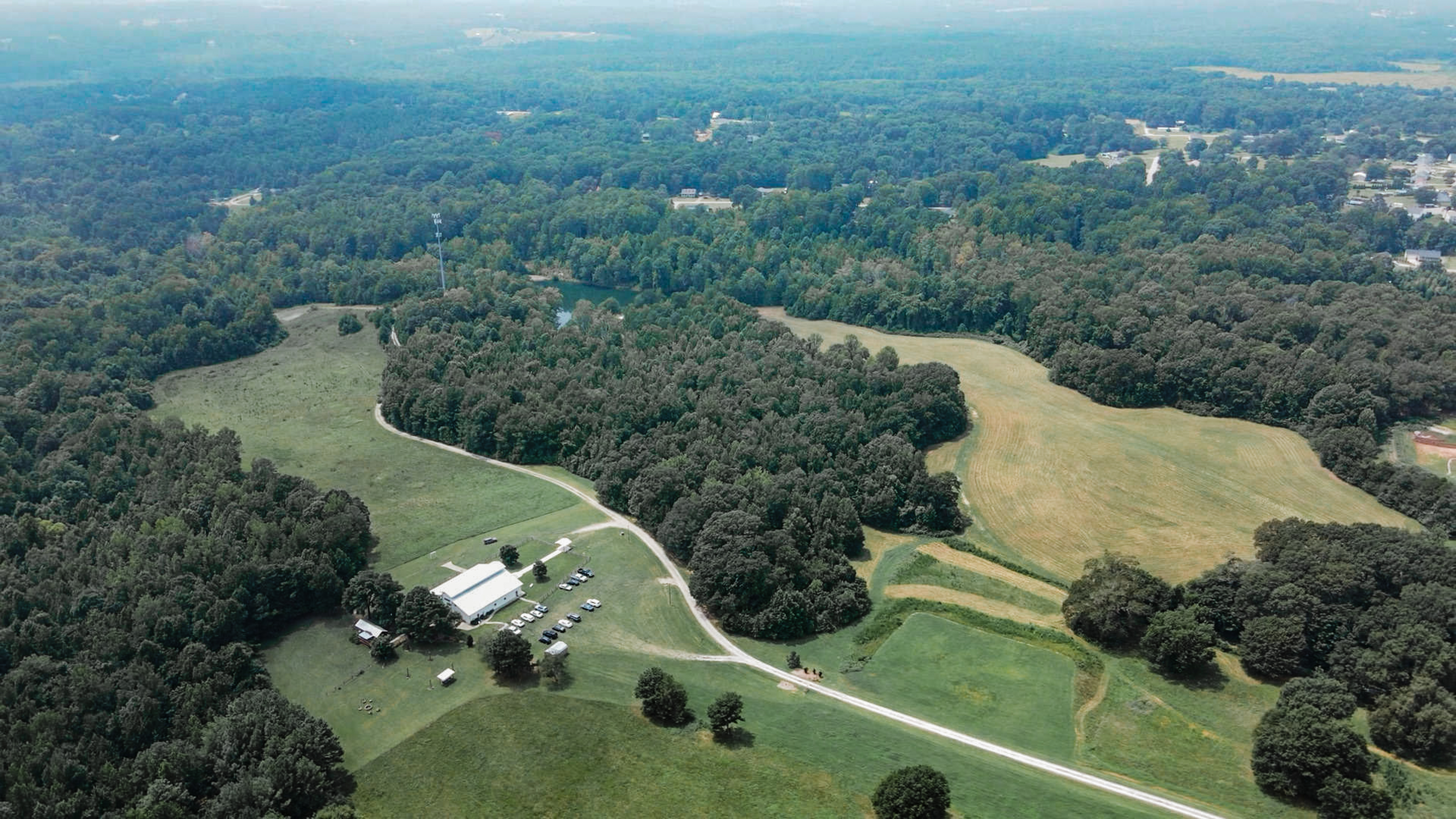 Aerial view of the two fields the course loops around