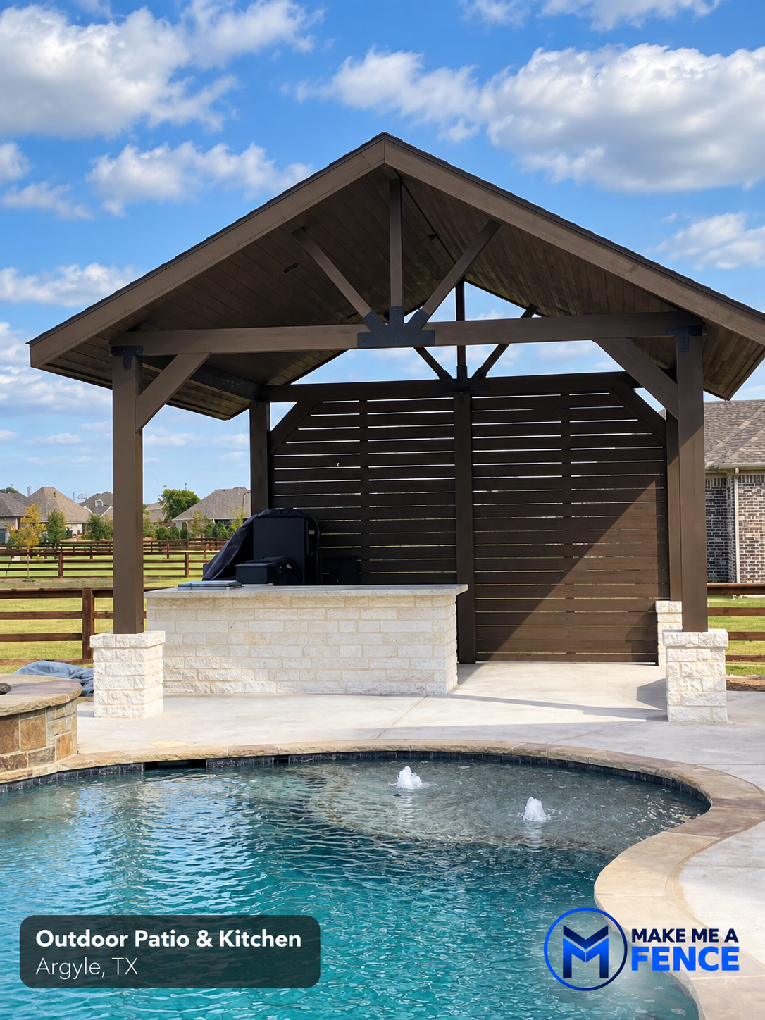 Covered outdoor patio and kitchen installed in Argyle, Texas