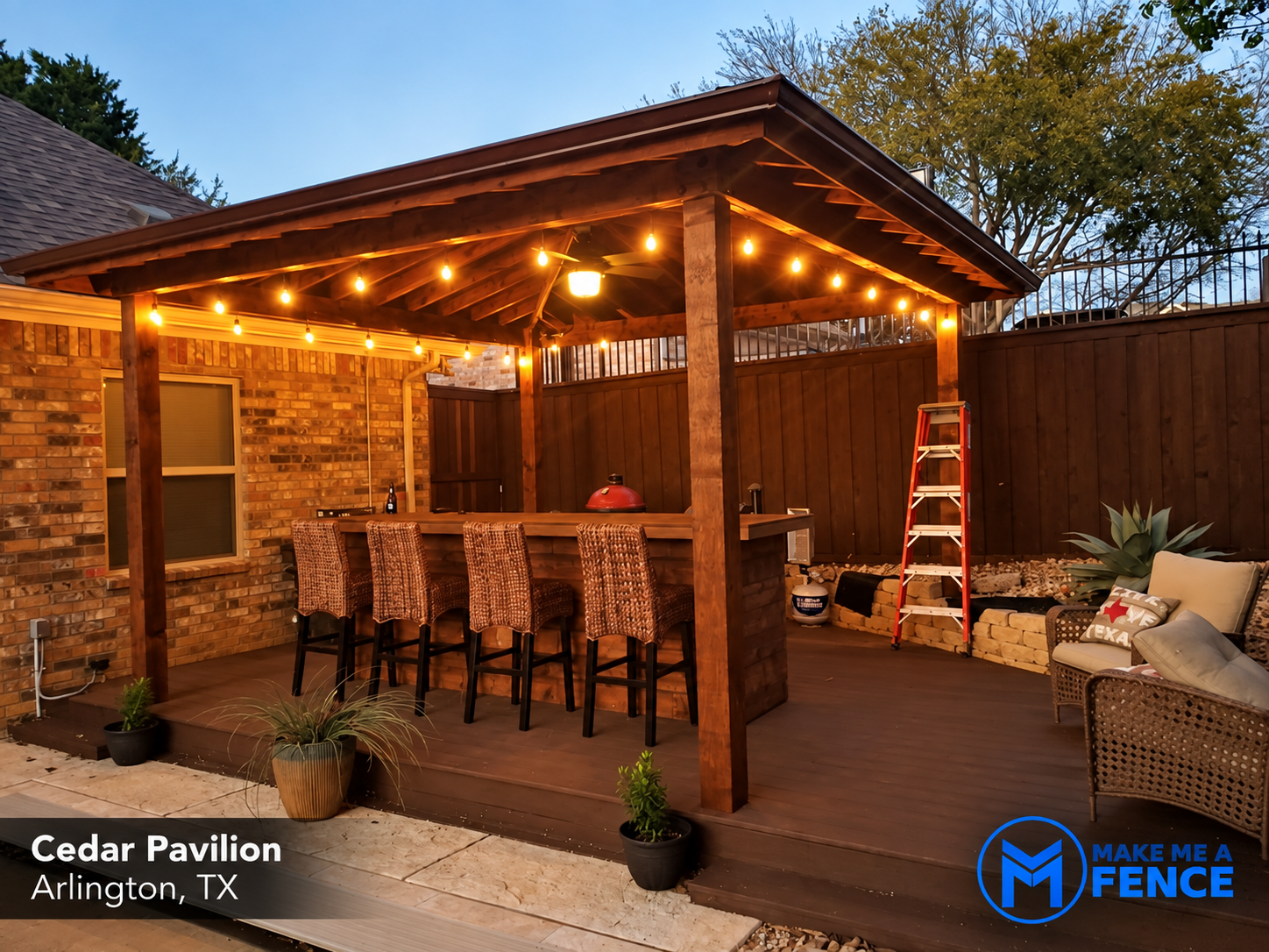 Cedar pavilion installed by Make Me A Fence in Arlington, TX