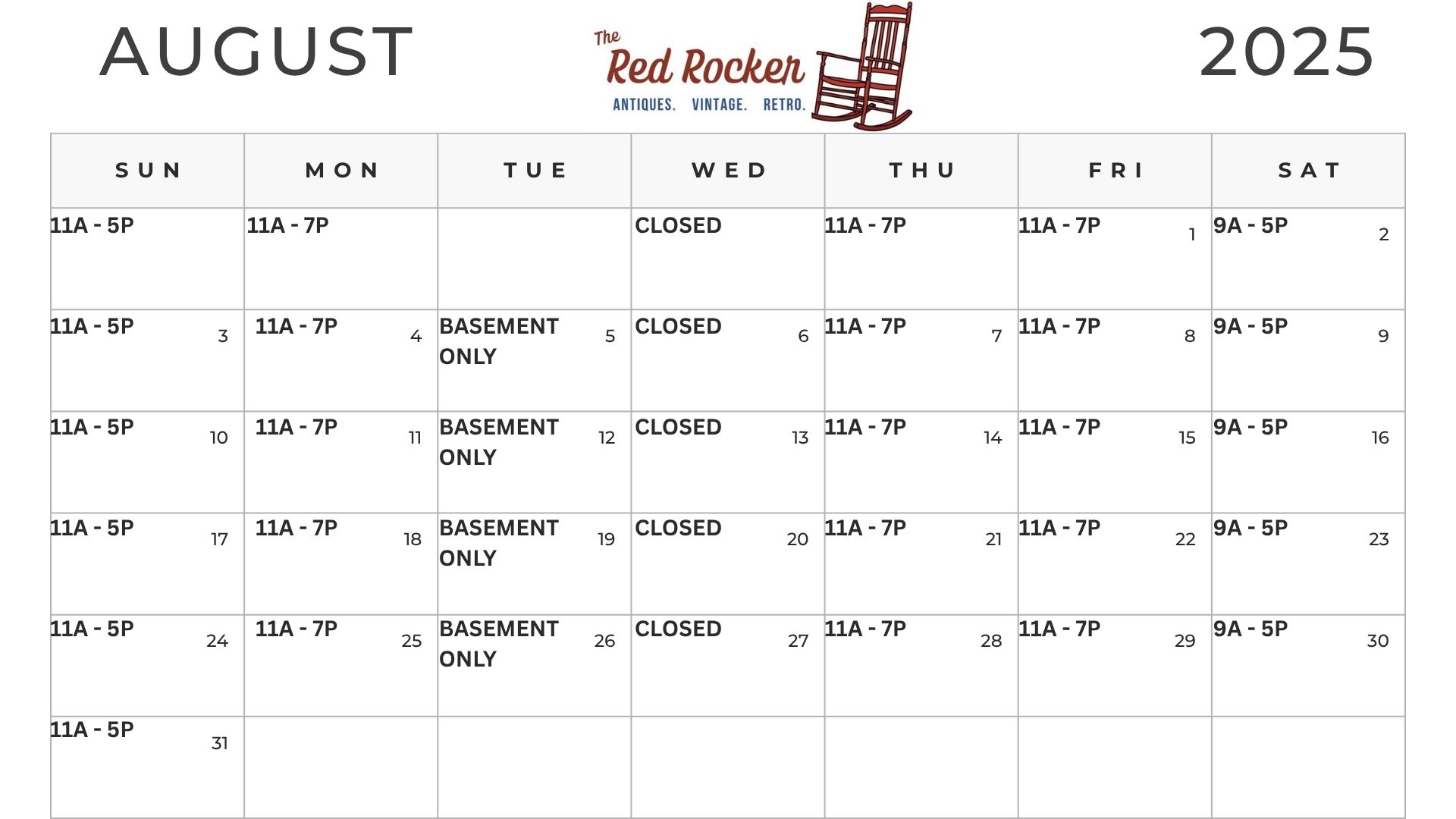 August Event Calendar