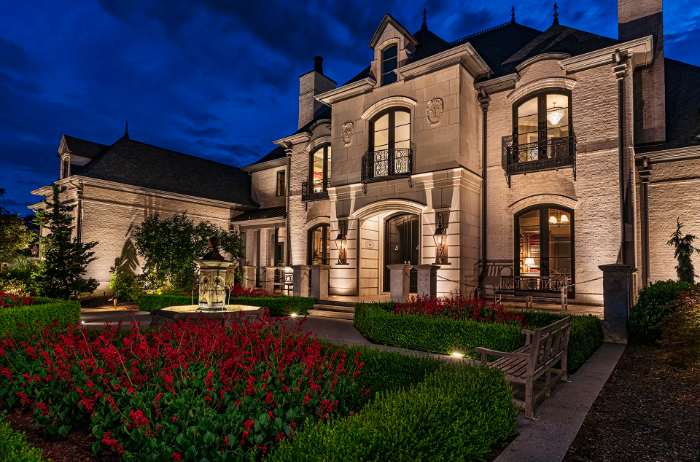 Uplighting on mature trees and stonework