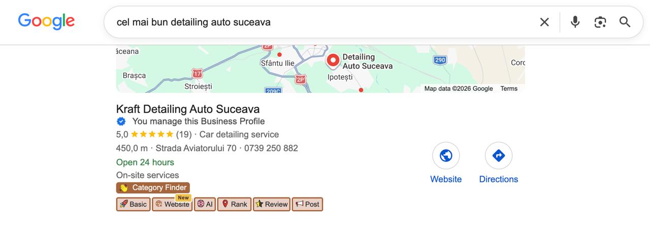 Google search cel mai bun detailing auto suceava with Kraft first