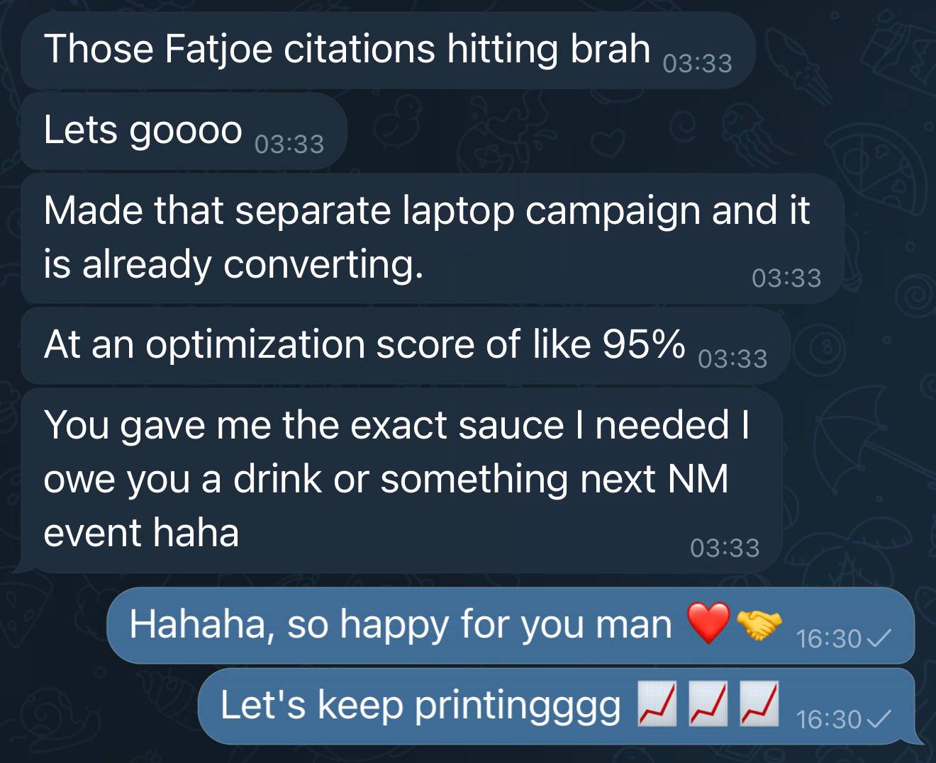Client chat: new laptop campaign already converting