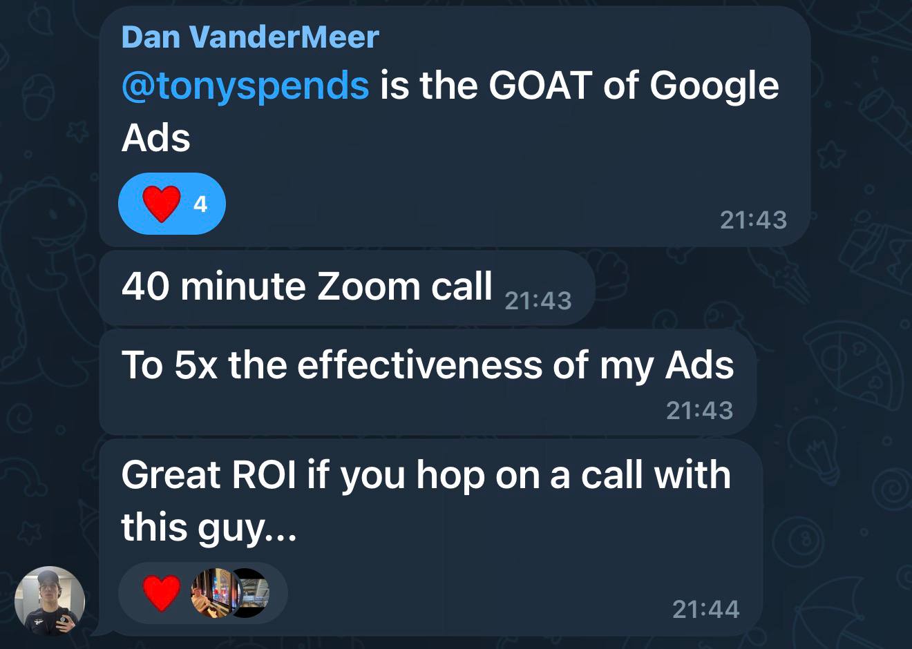 Chat from Dan VanderMeer about his Google Ads