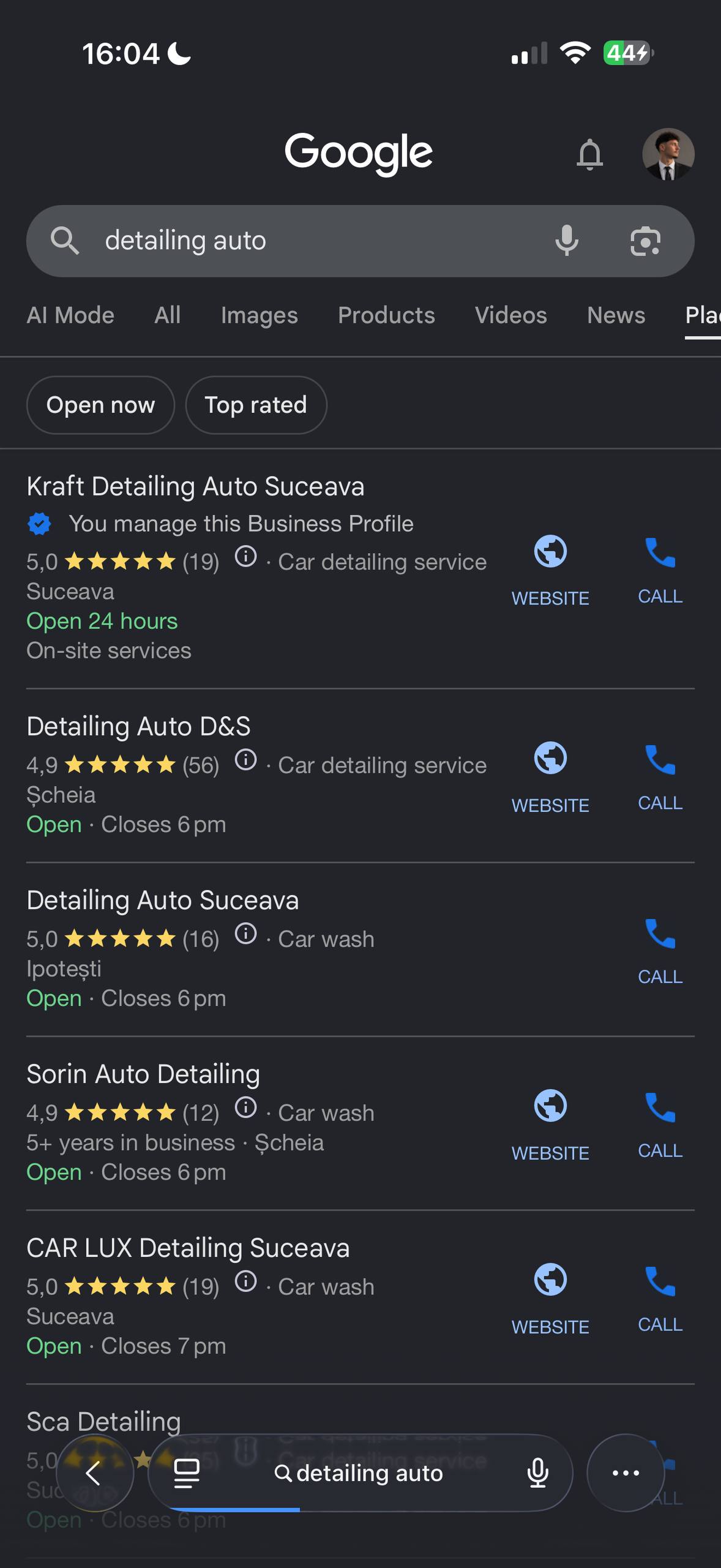 Phone search for detailing auto with Kraft Detailing first