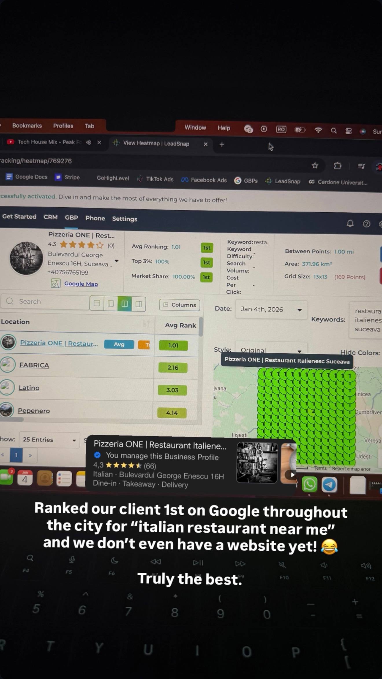 Rank heatmap for Pizzeria ONE Suceava