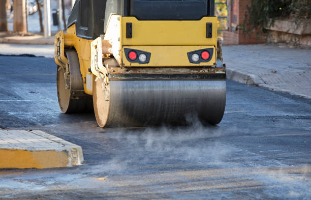 Close-up of asphalt paving work
