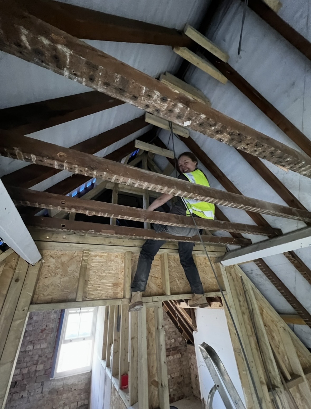 Katie Harvey on site during her years as an electrician