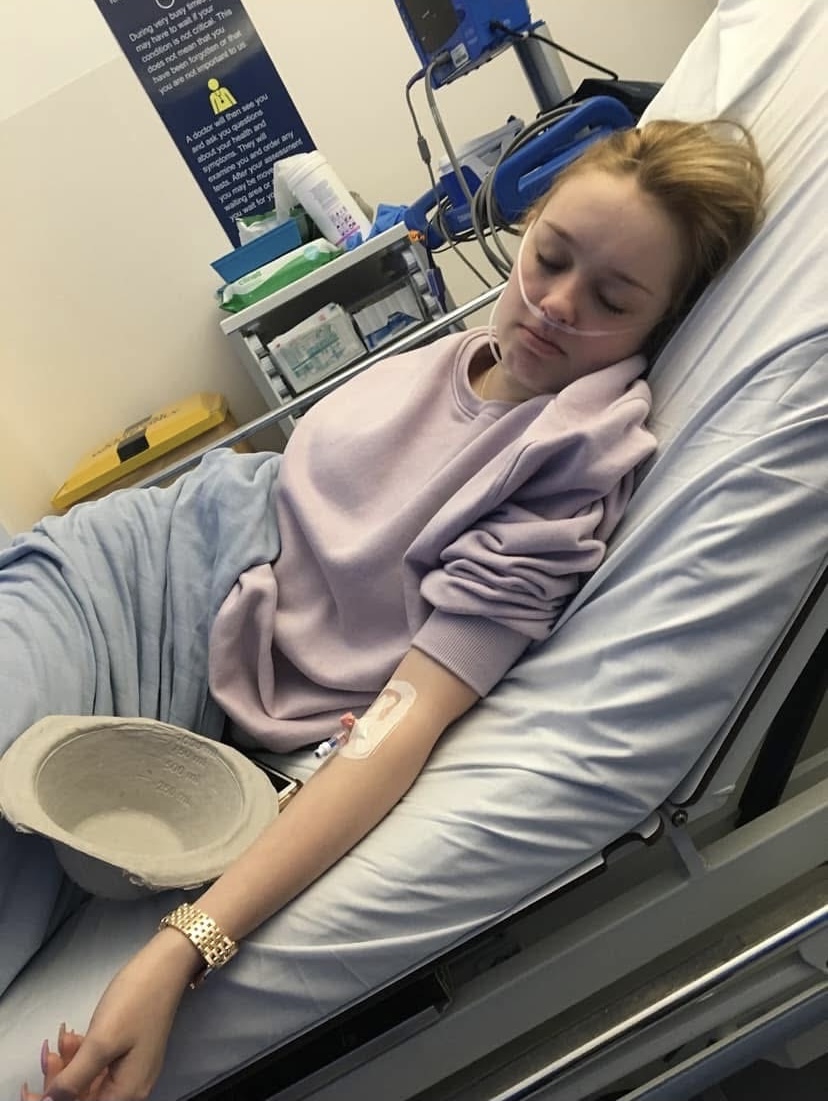 Katie Harvey in hospital around the time of her diagnosis
