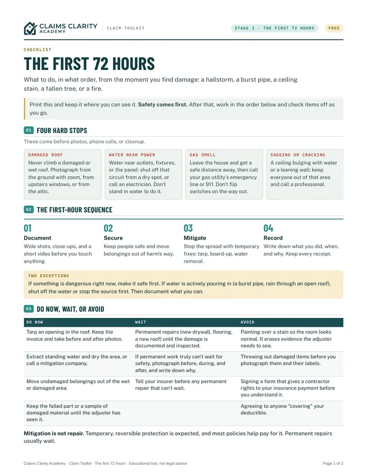 The First 72 Hours, first page