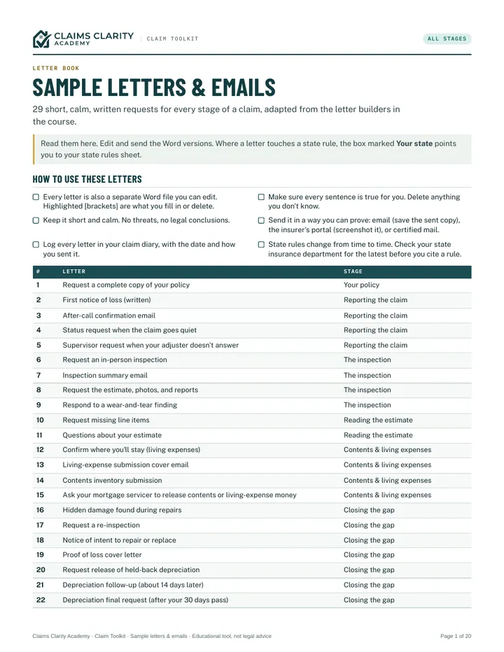 Sample letters, first page