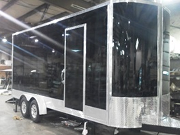 Completed black mobile blind cleaning trailer ready for delivery