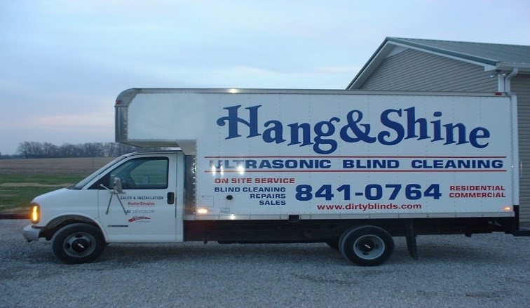 The original Hang and Shine ultrasonic blind cleaning box truck