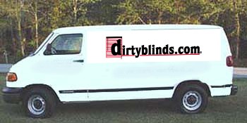 White van lettered with only the DirtyBlinds.com name