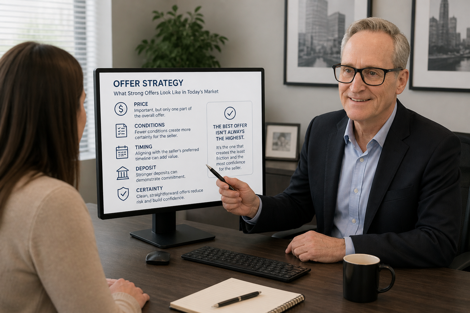 When most people think about offers, the first thing that comes to mind is price. While price is important, it’s only one part of the equation. In today’s market, offers vary widely in structure. Conditions, timelines, deposit amounts, and overall certainty all play a role in how a seller evaluates an offer. What we’re seeing more often is that the “best” offer isn’t always the highest one on paper. It’s the one that creates the least friction and the most confidence for the seller. For example, a slightly lower offer with fewer conditions and a cleaner structure can sometimes be more attractive than a higher offer filled with uncertainty. Timing also matters. A buyer who can align with the seller’s preferred completion date may stand out, even in a competitive situation. From the seller’s perspective, understanding how to evaluate these factors is critical. It’s not just about accepting the highest number, but about weighing the overall strength of each offer. This is where strategy comes into play. Preparing for how offers will be handled, understanding what matters most to you as a seller, and setting expectations ahead of time can make the process much smoother. For buyers, it means presenting an offer that goes beyond price and considers the full picture. In today’s environment, successful outcomes are often driven by thoughtful offer structure rather than simple bidding. When most people think about offers, the first thing that comes to mind is price. While price is important, it’s only one part of the equation. In today’s market, offers vary widely in structure. Conditions, timelines, deposit amounts, and overall certainty all play a role in how a seller evaluates an offer. What we’re seeing more often is that the “best” offer isn’t always the highest one on paper. It’s the one that creates the least friction and the most confidence for the seller. For example, a slightly lower offer with fewer conditions and a cleaner structure can sometimes be more attractive than a higher offer filled with uncertainty. Timing also matters. A buyer who can align with the seller’s preferred completion date may stand out, even in a competitive situation. From the seller’s perspective, understanding how to evaluate these factors is critical. It’s not just about accepting the highest number, but about weighing the overall strength of each offer. This is where strategy comes into play. Preparing for how offers will be handled, understanding what matters most to you as a seller, and setting expectations ahead of time can make the process much smoother. For buyers, it means presenting an offer that goes beyond price and considers the full picture. In today’s environment, successful outcomes are often driven by thoughtful offer structure rather than simple bidding.