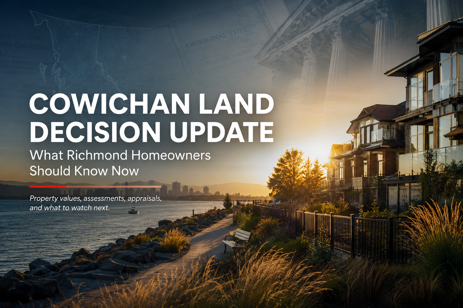 Over the past several months, the Cowichan land decision has continued to raise questions for homeowners, buyers, sellers, lenders, appraisers, and anyone watching the future of property rights in British Columbia. The issue is especially relevant here in Richmond because the court decision dealt with lands connected to a historic Cowichan village site at Tl’utqinus, located in what is now Richmond. The City of Richmond has continued to provide information to affected property owners, including noting that the precise boundaries of the affected area have not yet been fully confirmed. As a REALTOR®, I am not providing legal advice. But I do think homeowners deserve a clear, practical explanation of what has changed, what has not changed, and what this could mean for real estate decisions in Richmond, B.C., and Canada. What Has Changed Since the Original Decision? The biggest update is that the issue is no longer just a court decision sitting in the background. It has now moved into three very practical areas: Appeals and negotiations Property appraisals and due diligence Broader political debate around Indigenous title, DRIPA, and private property confidence The Province of B.C. previously said it disagreed strongly with the decision and would appeal, including seeking a stay to pause implementation while the appeal is resolved. The province also said the ruling could have significant unintended consequences for fee simple private property rights and needed to be reconsidered by a higher court. More recently, B.C. and the Cowichan Nation confirmed they are in negotiations following the court’s declaration, while also proceeding with appeals. Importantly for homeowners, both parties stated that neither Cowichan nor British Columbia is seeking to invalidate privately held fee simple titles through the negotiation or appeal process. That does not remove all uncertainty, but it is an important distinction. Are Private Property Titles Being Cancelled? Based on the public statements available right now, no. That is probably the most important point for homeowners to understand. The concern comes from the fact that the decision recognized Aboriginal title in an area where fee simple ownership also exists. That is why the case has attracted so much attention. But the current public position from B.C. and Cowichan is that private fee simple titles are not being targeted for invalidation through the current negotiations or appeal process. That said, the decision has still created uncertainty because buyers, sellers, lenders, lawyers, and appraisers do not like unanswered questions around title, land use, or future remedies. Real estate markets can usually deal with difficult facts. What they struggle with most is uncertainty. Are Property Values Being Affected? This is where the answer becomes more practical. There is no clear evidence of a broad, province-wide price correction caused by the Cowichan decision. Richmond and Greater Vancouver values are still being driven primarily by interest rates, inventory, buyer confidence, property condition, and pricing strategy. However, there are signs that the ruling is now being discussed more openly in the appraisal and due diligence process. Global News reported in March 2026 that some B.C. appraisers were receiving more questions about the Cowichan ruling and were making the issue more visible in appraisals for properties in affected areas. The same report noted that appraisers may include language assuming the property is not subject to a land claim and is valued as if unencumbered. That does not automatically mean values have dropped. But it does mean the issue has moved from legal discussion into real estate paperwork. For homeowners, that matters. When an appraiser, lender, or lawyer highlights an issue, buyers pay attention. That can affect confidence, negotiation behaviour, financing comfort, and the amount of due diligence a buyer wants before removing subjects. What About Property Assessments? This is another area homeowners are watching closely. BC Assessment’s regular process is still based on market value as of July 1, with assessment notices issued at year's end. The 2026 assessment cycle reflected July 1, 2025, market values, and BCREA noted that many Lower Mainland homeowners saw assessment changes in the range of roughly minus 10 percent to flat due to the broader softening market. The important point is this: property assessments are not supposed to reflect speculation. They are supposed to reflect market value based on available evidence. There has also been a legislative development worth watching. Bill 2, the Budget Measures Implementation Act, 2026, includes a change to the Assessment Act clarifying that, in determining actual value, an assessor is not required to consider certain restrictions placed on land use by a person other than the Crown, a local government, or a local trust committee. That may become relevant if future arguments arise over whether uncertainty tied to Aboriginal title should affect assessed value. For the average homeowner, the practical takeaway is simple: assessment appeals still need evidence. A headline alone is not enough. How Does This Connect to Musqueam and the Broader B.C. Conversation? This issue has also become part of a much larger conversation about Indigenous rights, private property, reconciliation, and provincial land policy. In February 2026, the Government of Canada and Musqueam signed agreements recognizing Musqueam Aboriginal rights, including title within Musqueam territory, and creating frameworks for stewardship, fisheries, and future nation-to-nation implementation. Musqueam then publicly clarified that those agreements do not relate to land ownership and that there are no impacts to fee simple lands or private property. Musqueam also stated that its approach is based on partnership and relationship, not taking private property. For Richmond and Greater Vancouver homeowners, the key point is that these are related public concerns, but they are not the same legal event. Cowichan is a court decision under appeal. Musqueam is a negotiated rights recognition process with Canada. Both matter, but they should not be blended into one oversimplified message. Why This Has Become a Canada-Wide Issue Although the land at issue is in Richmond, the conversation has become much bigger than Richmond. The reason is confidence. Modern real estate markets depend on the public believing that title is secure, financing is predictable, and ownership rights are understood. When a court decision raises questions about how Aboriginal title and fee simple title may coexist, people naturally want clarity. The debate has also become tied to B.C.’s Declaration on the Rights of Indigenous Peoples Act, commonly called DRIPA. Recent reporting notes that B.C. has delayed potential DRIPA changes until at least the fall, while the province and First Nations leaders continue discussions over the summer. The same reporting notes that the Cowichan case was launched before DRIPA became law and turned on section 35 of the Constitution, not provincial DRIPA legislation. That distinction matters. The Cowichan decision is not simply a DRIPA issue. But politically and publicly, the two are now being discussed together. What Should Richmond Homeowners Do Now? For most homeowners, the answer is not to panic. The practical advice is to stay informed, keep documentation organized, and make decisions based on actual market evidence. If you are selling in an affected or potentially affected area, expect buyers to ask more questions. That does not mean your property cannot sell. It means your REALTOR®, lawyer, and supporting professionals need to be prepared with clear information and careful communication. If you are buying, do your due diligence. Ask your lawyer about the title, ask your lender about financing comfort, and make sure your contract gives you enough time to investigate any issue that may affect your decision. If you are simply watching your home value, the best indicator is still the same as it has always been: recent comparable sales. Not speculation. Not social media. Not political noise. Real market evidence. My Take Court decisions make headlines. Markets move on confidence, financing, supply, demand, and evidence. Right now, the Cowichan decision remains a serious issue because it touches on property rights, Aboriginal title, reconciliation, and public confidence in land ownership. But it is also still under appeal, still being negotiated, and still developing. For Richmond homeowners, the best approach is balanced awareness. Do not ignore it. Do not overreact to it. Watch the appeal. Watch lender and appraisal behaviour. Watch actual comparable sales. That is where the real market impact will show up first. If you would like a grounded, real-world value check on your Richmond or Greater Vancouver property, I’m always happy to help. No pressure, just clarity based on current market evidence. Over the past several months, the Cowichan land decision has continued to raise questions for homeowners, buyers, sellers, lenders, appraisers, and anyone watching the future of property rights in British Columbia. The issue is especially relevant here in Richmond because the court decision dealt with lands connected to a historic Cowichan village site at Tl’utqinus, located in what is now Richmond. The City of Richmond has continued to provide information to affected property owners, including noting that the precise boundaries of the affected area have not yet been fully confirmed. As a REALTOR®, I am not providing legal advice. But I do think homeowners deserve a clear, practical explanation of what has changed, what has not changed, and what this could mean for real estate decisions in Richmond, B.C., and Canada. What Has Changed Since the Original Decision? The biggest update is that the issue is no longer just a court decision sitting in the background. It has now moved into three very practical areas: Appeals and negotiations Property appraisals and due diligence Broader political debate around Indigenous title, DRIPA, and private property confidence The Province of B.C. previously said it disagreed strongly with the decision and would appeal, including seeking a stay to pause implementation while the appeal is resolved. The province also said the ruling could have significant unintended consequences for fee simple private property rights and needed to be reconsidered by a higher court. More recently, B.C. and the Cowichan Nation confirmed they are in negotiations following the court’s declaration, while also proceeding with appeals. Importantly for homeowners, both parties stated that neither Cowichan nor British Columbia is seeking to invalidate privately held fee simple titles through the negotiation or appeal process. That does not remove all uncertainty, but it is an important distinction. Are Private Property Titles Being Cancelled? Based on the public statements available right now, no. That is probably the most important point for homeowners to understand. The concern comes from the fact that the decision recognized Aboriginal title in an area where fee simple ownership also exists. That is why the case has attracted so much attention. But the current public position from B.C. and Cowichan is that private fee simple titles are not being targeted for invalidation through the current negotiations or appeal process. That said, the decision has still created uncertainty because buyers, sellers, lenders, lawyers, and appraisers do not like unanswered questions around title, land use, or future remedies. Real estate markets can usually deal with difficult facts. What they struggle with most is uncertainty. Are Property Values Being Affected? This is where the answer becomes more practical. There is no clear evidence of a broad, province-wide price correction caused by the Cowichan decision. Richmond and Greater Vancouver values are still being driven primarily by interest rates, inventory, buyer confidence, property condition, and pricing strategy. However, there are signs that the ruling is now being discussed more openly in the appraisal and due diligence process. Global News reported in March 2026 that some B.C. appraisers were receiving more questions about the Cowichan ruling and were making the issue more visible in appraisals for properties in affected areas. The same report noted that appraisers may include language assuming the property is not subject to a land claim and is valued as if unencumbered. That does not automatically mean values have dropped. But it does mean the issue has moved from legal discussion into real estate paperwork. For homeowners, that matters. When an appraiser, lender, or lawyer highlights an issue, buyers pay attention. That can affect confidence, negotiation behaviour, financing comfort, and the amount of due diligence a buyer wants before removing subjects. What About Property Assessments? This is another area homeowners are watching closely. BC Assessment’s regular process is still based on market value as of July 1, with assessment notices issued at year's end. The 2026 assessment cycle reflected July 1, 2025, market values, and BCREA noted that many Lower Mainland homeowners saw assessment changes in the range of roughly minus 10 percent to flat due to the broader softening market. The important point is this: property assessments are not supposed to reflect speculation. They are supposed to reflect market value based on available evidence. There has also been a legislative development worth watching. Bill 2, the Budget Measures Implementation Act, 2026, includes a change to the Assessment Act clarifying that, in determining actual value, an assessor is not required to consider certain restrictions placed on land use by a person other than the Crown, a local government, or a local trust committee. That may become relevant if future arguments arise over whether uncertainty tied to Aboriginal title should affect assessed value. For the average homeowner, the practical takeaway is simple: assessment appeals still need evidence. A headline alone is not enough. How Does This Connect to Musqueam and the Broader B.C. Conversation? This issue has also become part of a much larger conversation about Indigenous rights, private property, reconciliation, and provincial land policy. In February 2026, the Government of Canada and Musqueam signed agreements recognizing Musqueam Aboriginal rights, including title within Musqueam territory, and creating frameworks for stewardship, fisheries, and future nation-to-nation implementation. Musqueam then publicly clarified that those agreements do not relate to land ownership and that there are no impacts to fee simple lands or private property. Musqueam also stated that its approach is based on partnership and relationship, not taking private property. For Richmond and Greater Vancouver homeowners, the key point is that these are related public concerns, but they are not the same legal event. Cowichan is a court decision under appeal. Musqueam is a negotiated rights recognition process with Canada. Both matter, but they should not be blended into one oversimplified message. Why This Has Become a Canada-Wide Issue Although the land at issue is in Richmond, the conversation has become much bigger than Richmond. The reason is confidence. Modern real estate markets depend on the public believing that title is secure, financing is predictable, and ownership rights are understood. When a court decision raises questions about how Aboriginal title and fee simple title may coexist, people naturally want clarity. The debate has also become tied to B.C.’s Declaration on the Rights of Indigenous Peoples Act, commonly called DRIPA. Recent reporting notes that B.C. has delayed potential DRIPA changes until at least the fall, while the province and First Nations leaders continue discussions over the summer. The same reporting notes that the Cowichan case was launched before DRIPA became law and turned on section 35 of the Constitution, not provincial DRIPA legislation. That distinction matters. The Cowichan decision is not simply a DRIPA issue. But politically and publicly, the two are now being discussed together. What Should Richmond Homeowners Do Now? For most homeowners, the answer is not to panic. The practical advice is to stay informed, keep documentation organized, and make decisions based on actual market evidence. If you are selling in an affected or potentially affected area, expect buyers to ask more questions. That does not mean your property cannot sell. It means your REALTOR®, lawyer, and supporting professionals need to be prepared with clear information and careful communication. If you are buying, do your due diligence. Ask your lawyer about the title, ask your lender about financing comfort, and make sure your contract gives you enough time to investigate any issue that may affect your decision. If you are simply watching your home value, the best indicator is still the same as it has always been: recent comparable sales. Not speculation. Not social media. Not political noise. Real market evidence. My Take Court decisions make headlines. Markets move on confidence, financing, supply, demand, and evidence. Right now, the Cowichan decision remains a serious issue because it touches on property rights, Aboriginal title, reconciliation, and public confidence in land ownership. But it is also still under appeal, still being negotiated, and still developing. For Richmond homeowners, the best approach is balanced awareness. Do not ignore it. Do not overreact to it. Watch the appeal. Watch lender and appraisal behaviour. Watch actual comparable sales. That is where the real market impact will show up first. If you would like a grounded, real-world value check on your Richmond or Greater Vancouver property, I’m always happy to help. No pressure, just clarity based on current market evidence.
