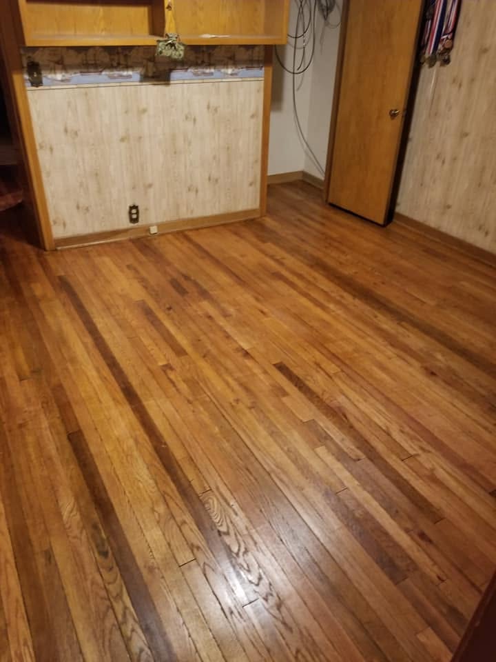 Refinished hardwood flooring in Kansas home