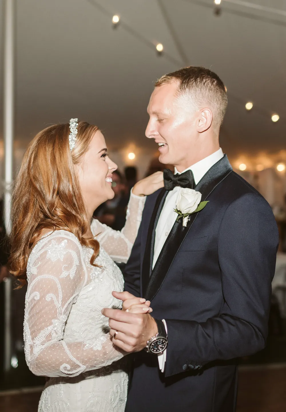 A newly married couple sharing a dance