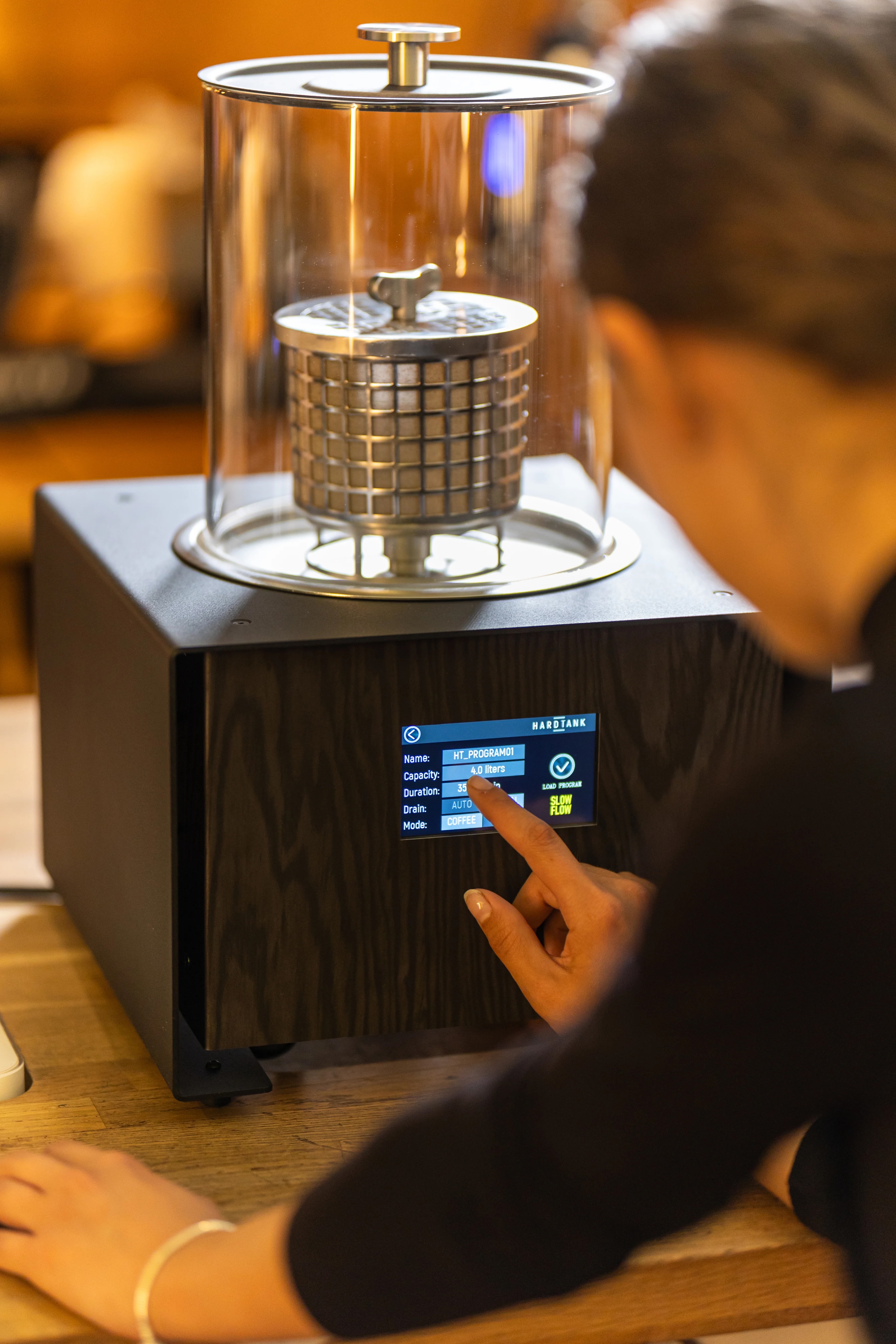 Selecting a brew program on the Baby Hardtank touchscreen