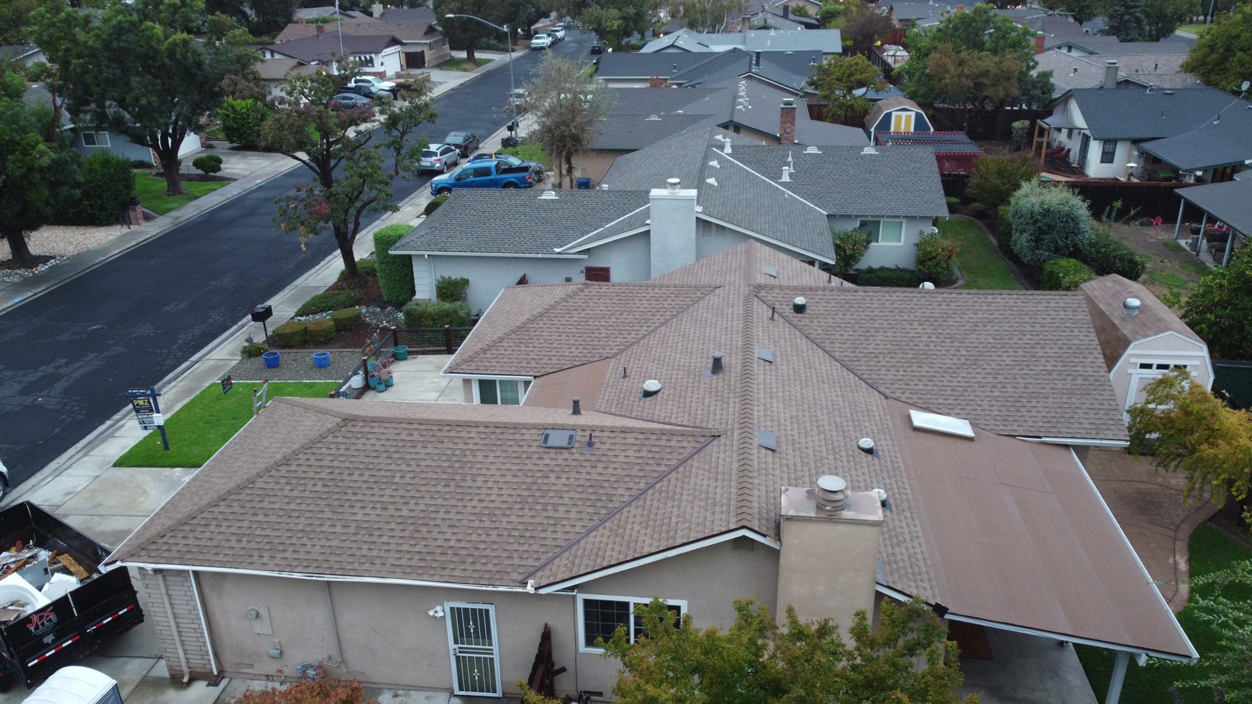 Finished brown shingle roof
