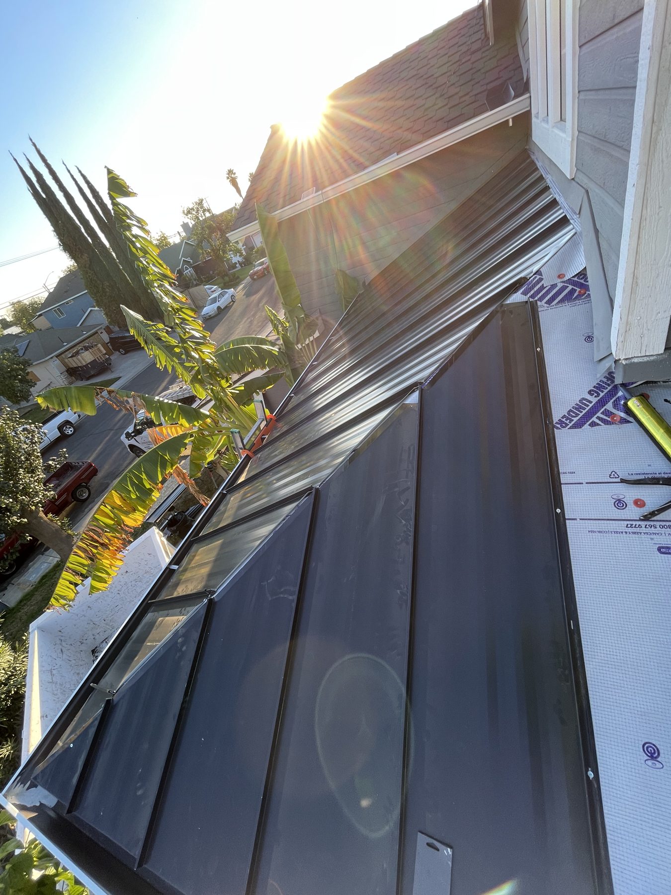 Gutter from the roof edge