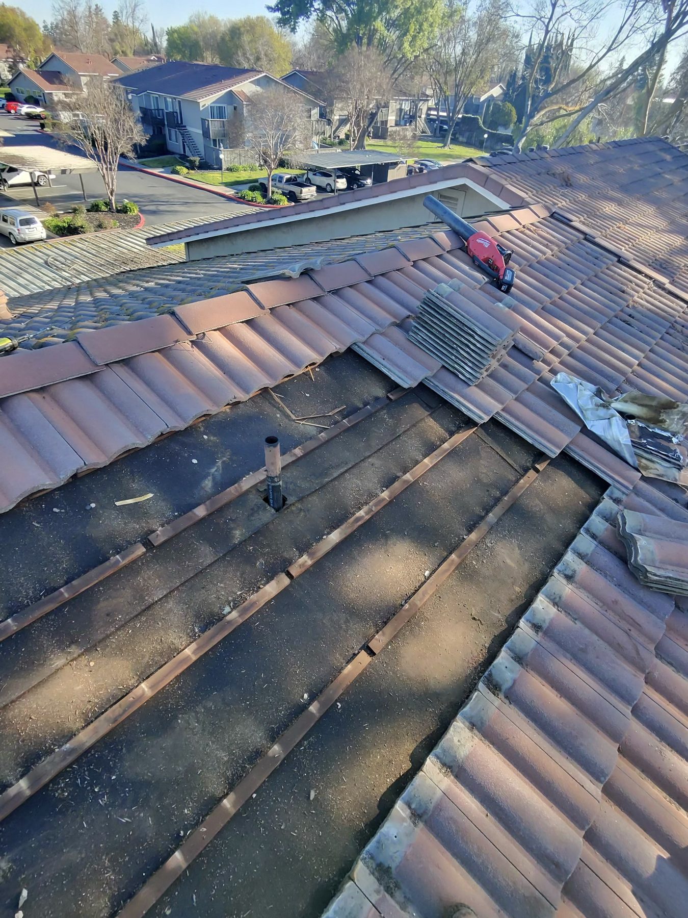 Tile repair in progress