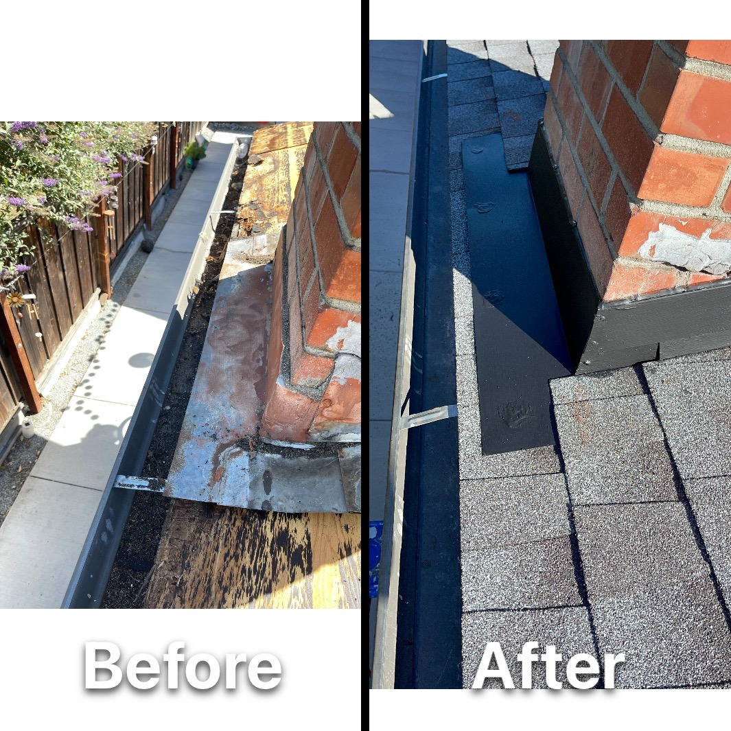 Before and after chimney flashing repair