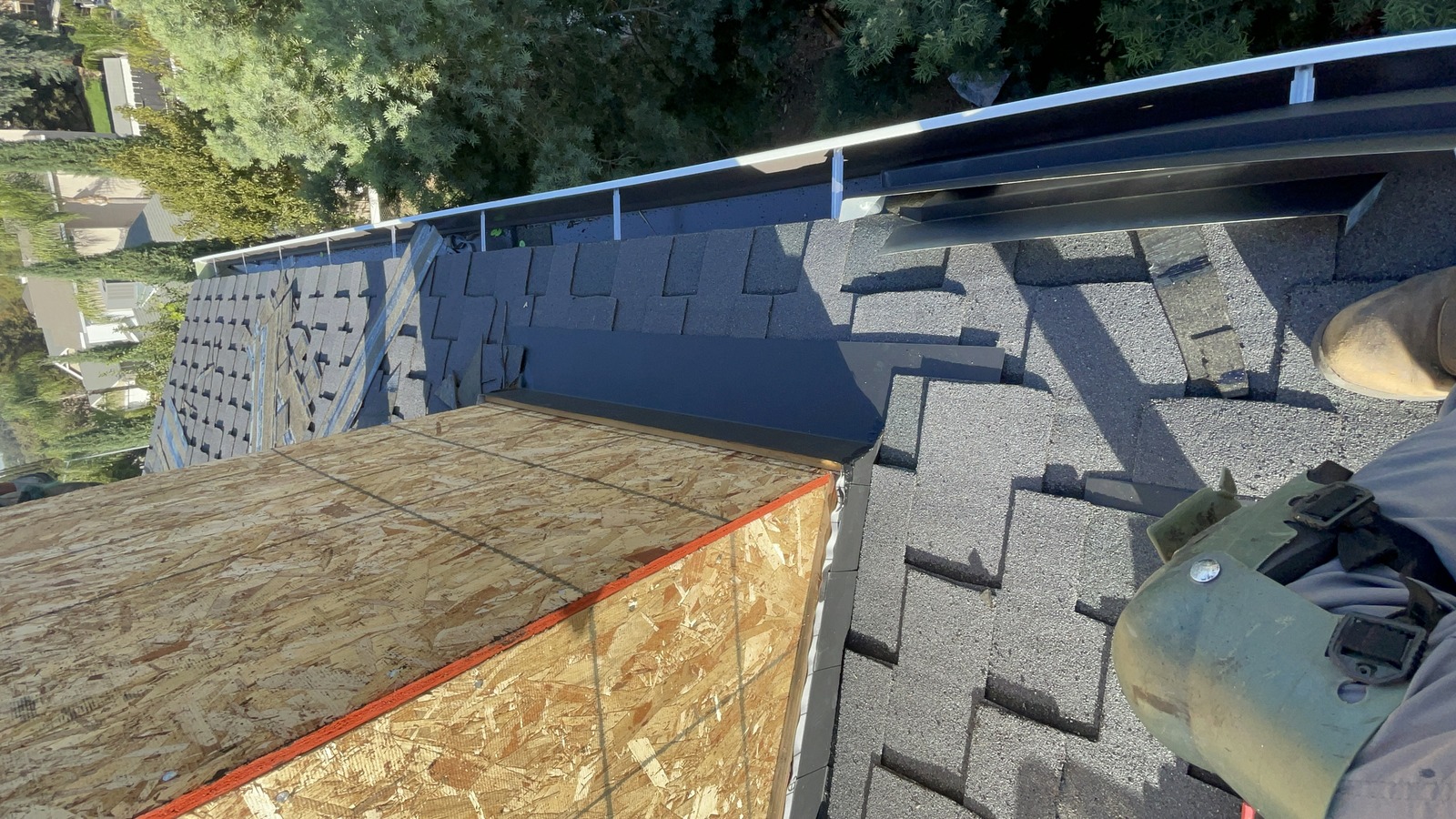 Chimney flashing installed during reroof