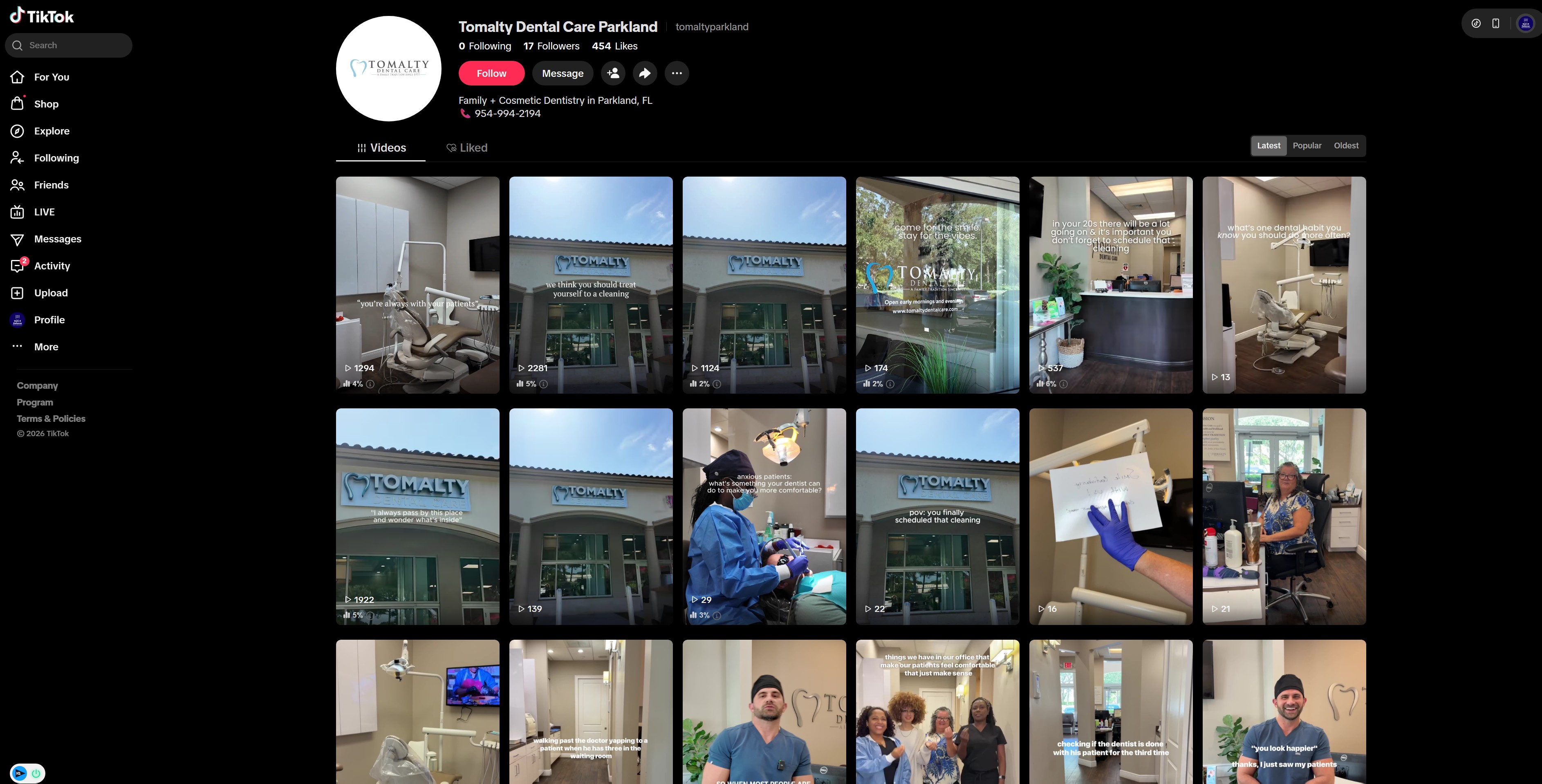 Tomalty Dental Care Instagram grid showing wall-to-wall template graphics