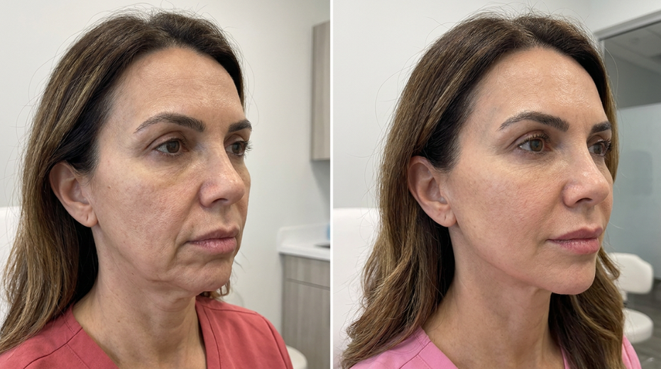 Morpheus8 before and after — skin tightening around the mouth and neck