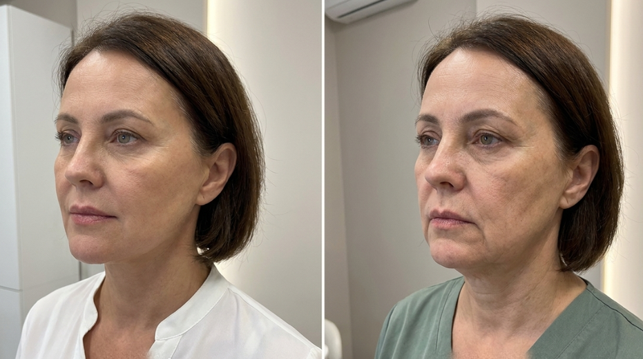 Morpheus8 before and after — jawline lift and contour