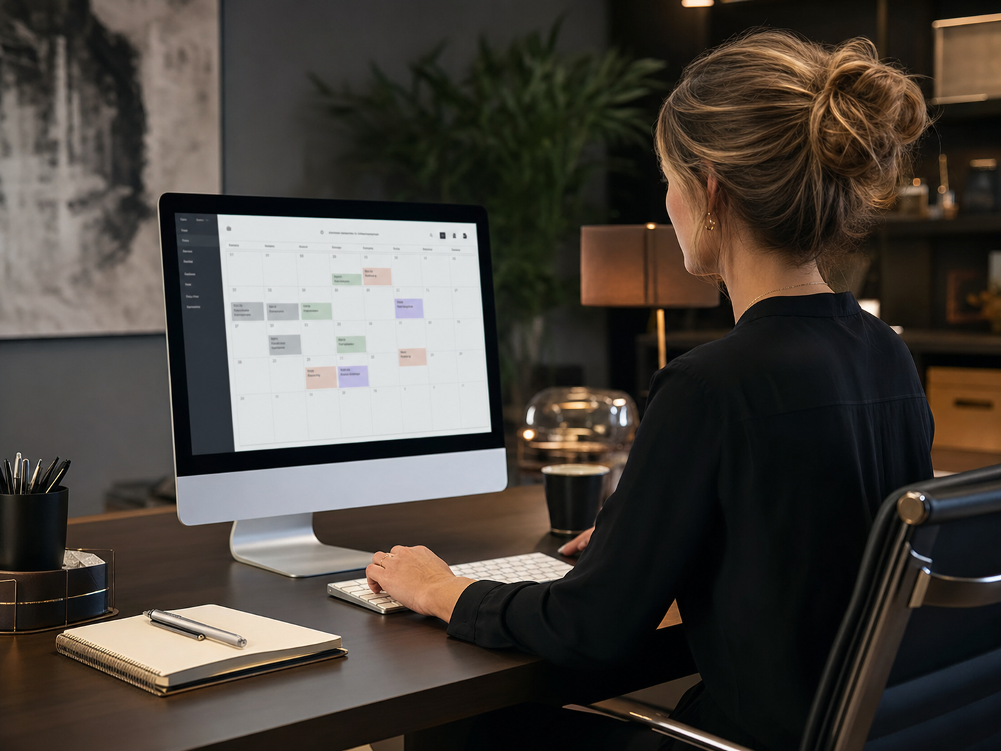 A woman schedules the next conversation on a calendar