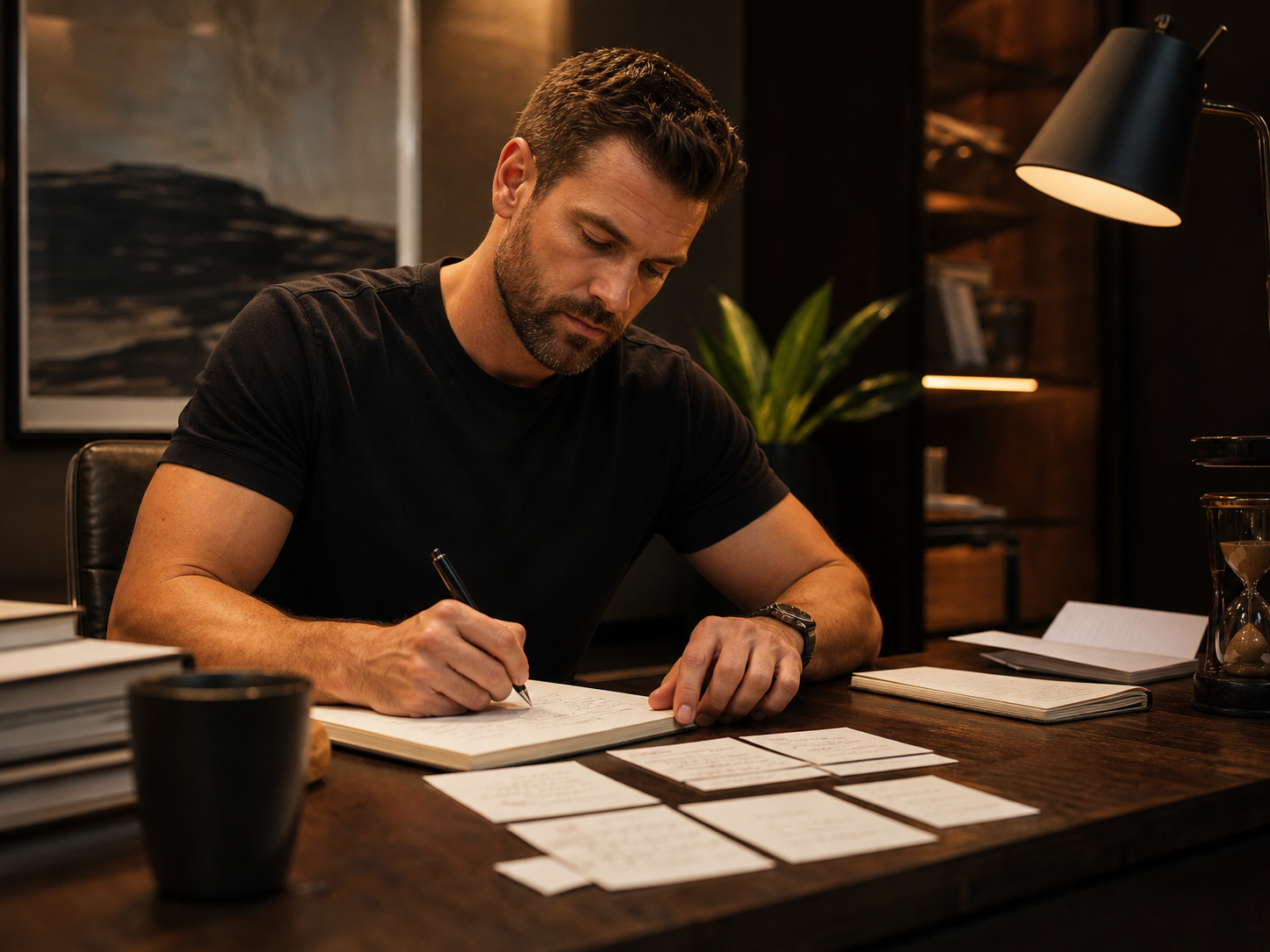 A man reviews and qualifies a lead using handwritten notes