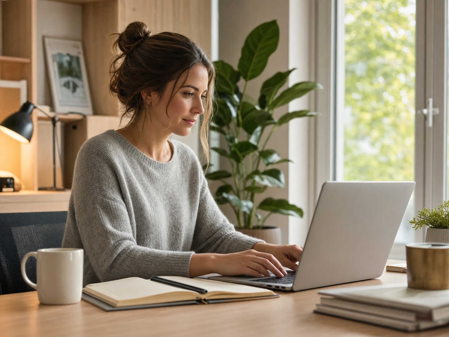 A woman completes a clear inquiry form on her laptop