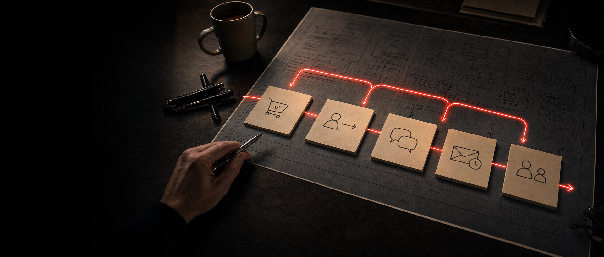 A physical lead response blueprint with connected stages