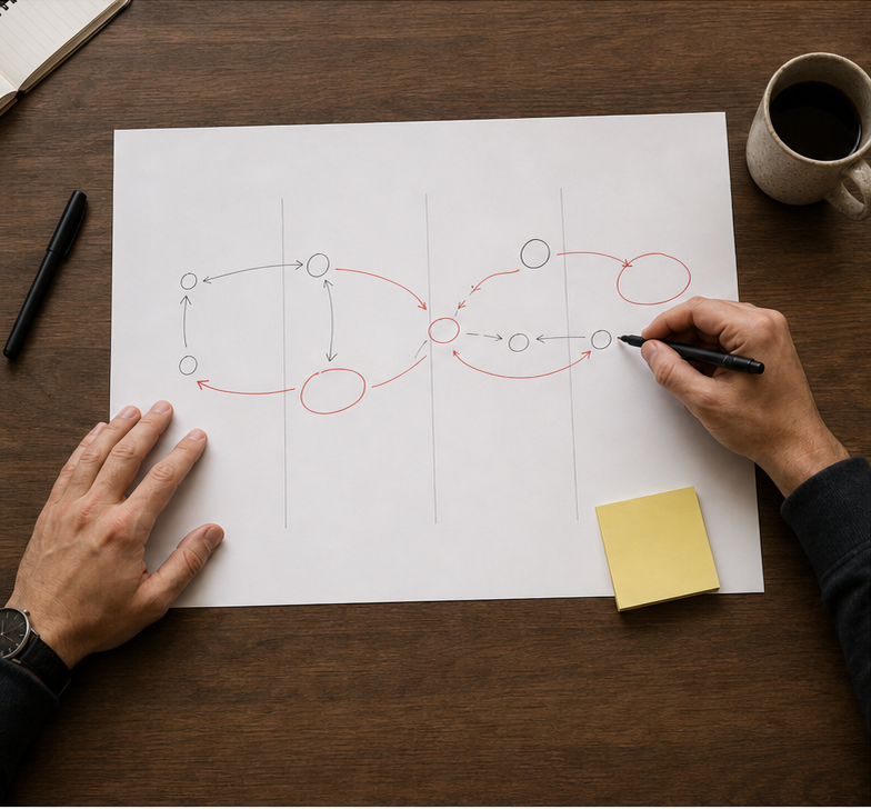 A business growth map being drawn by hand