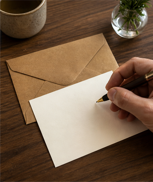 A handwritten thank you note for a customer