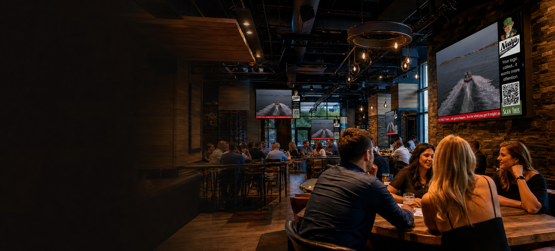 Active local venue with multiple Adventure Media network screens
