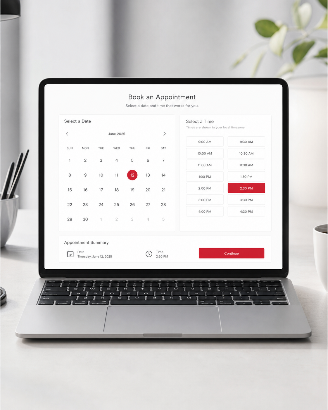 Complete laptop showing appointment booking