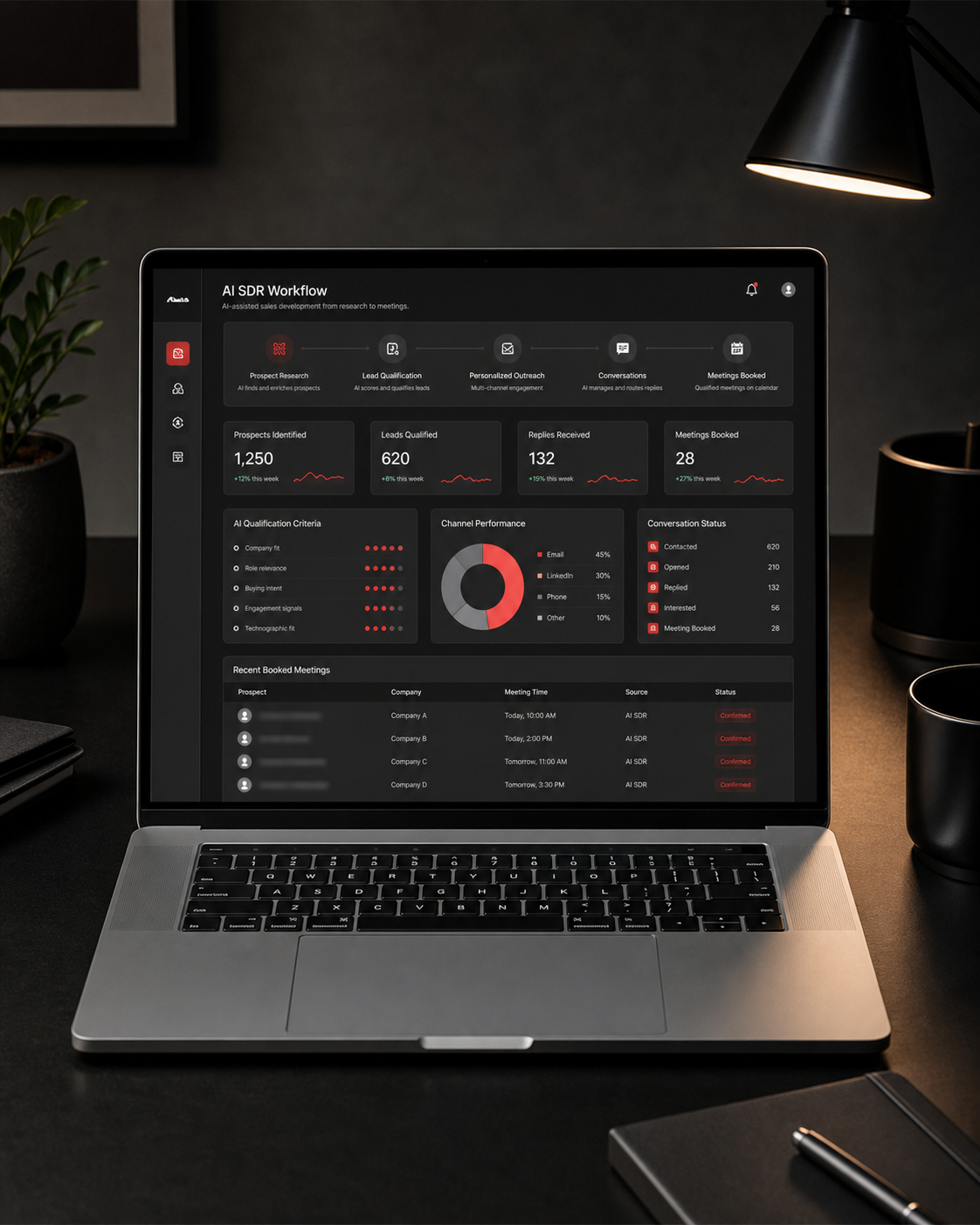 AI-assisted sales development workflow on a complete laptop