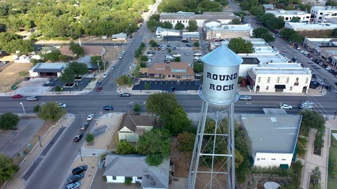 Round Rock water tower and downtown 