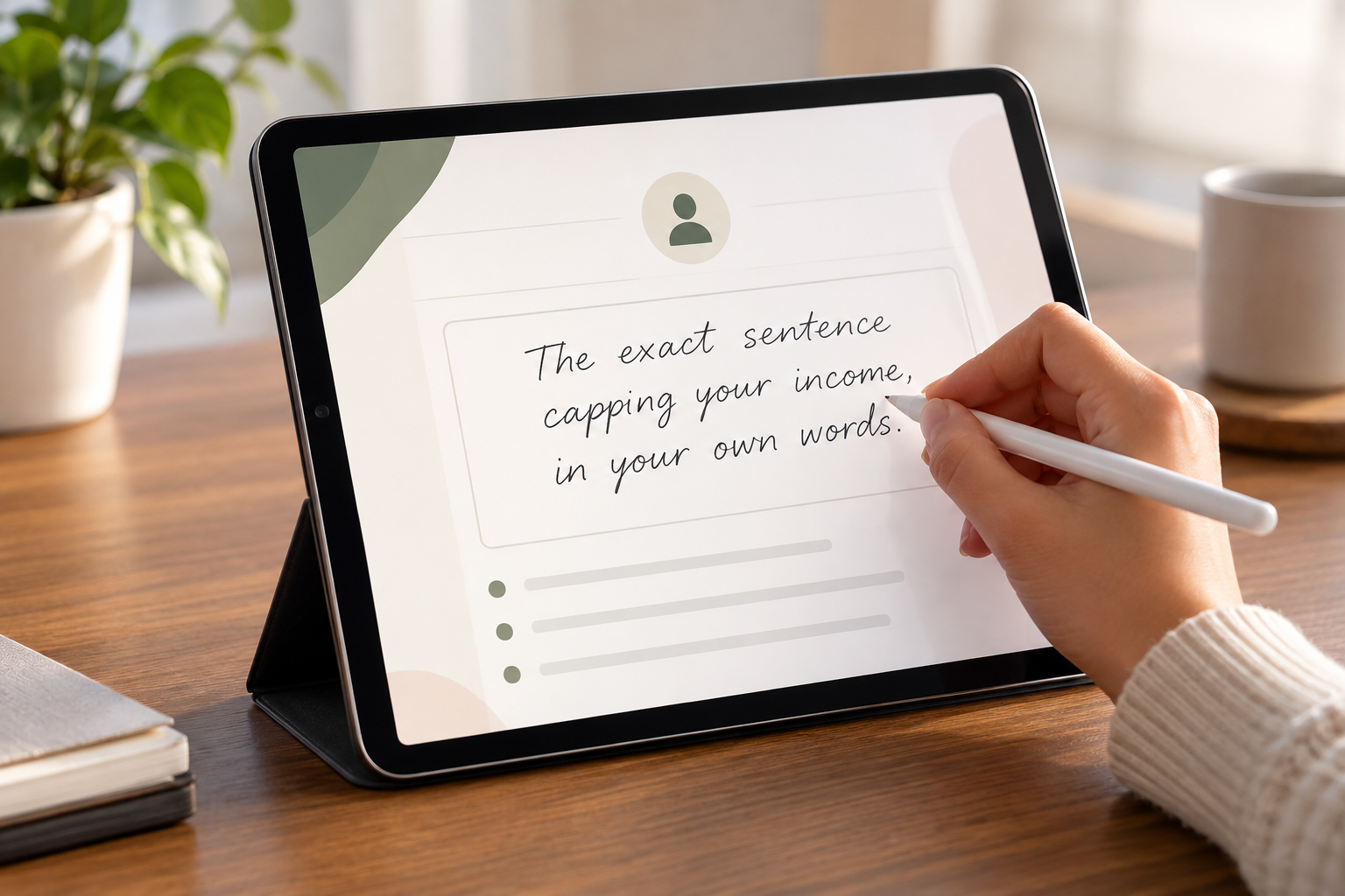 Writing a single sentence in a notebook