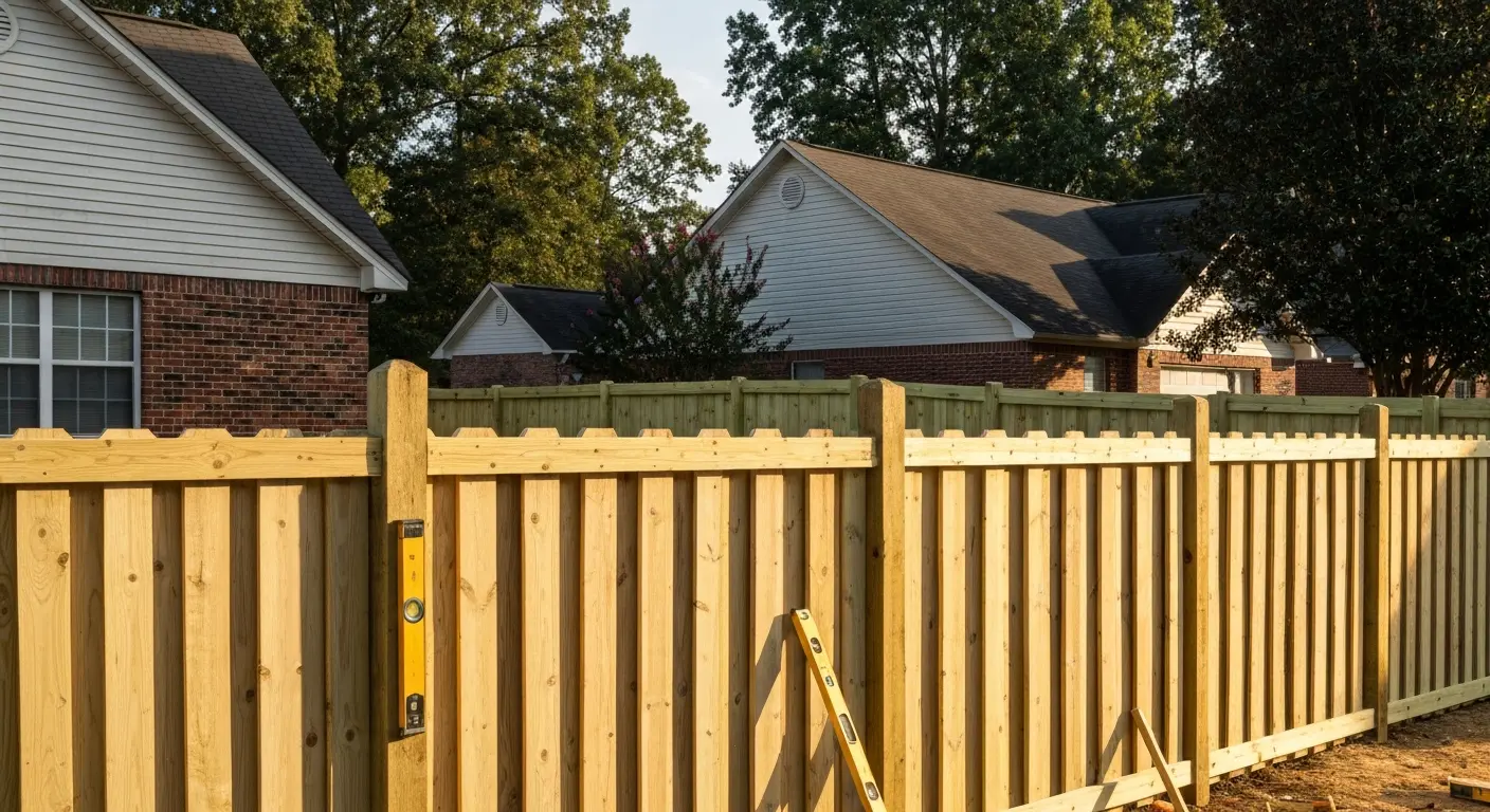 Wood privacy fence installation