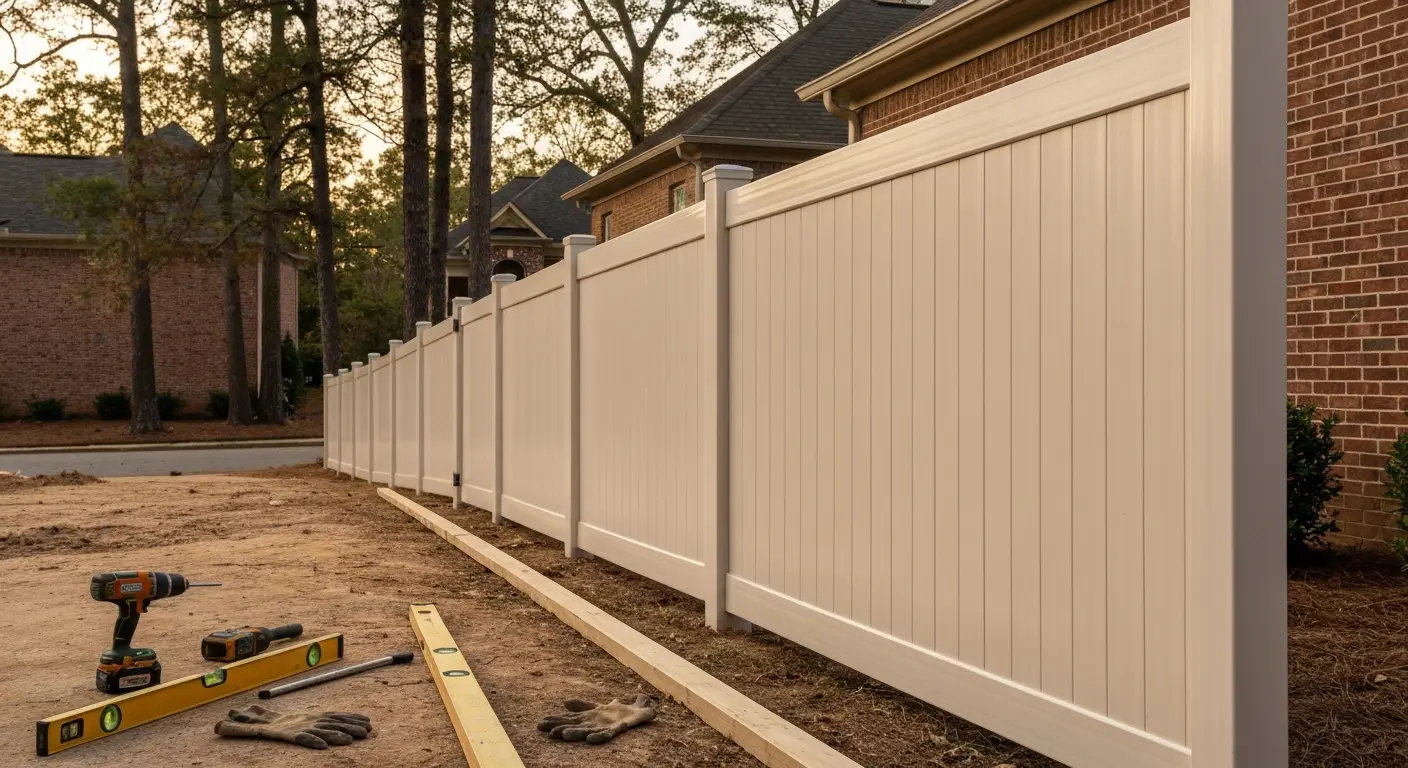 Vinyl privacy fence installation